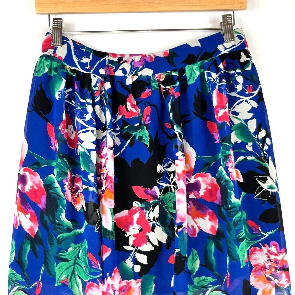 Forever 21 Skirt Womens Medium Blue Floral Print Pleated Long Back Side Zip - Picture 2 of 11